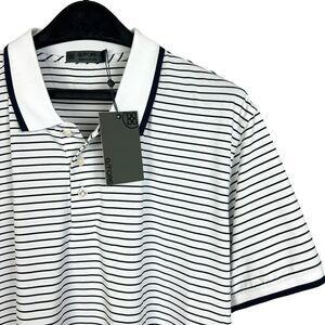 NEW G/FORE Men's XL‎ Perforated Wide Stripe Polo Golf Wicking Snow + Blue $120